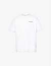 MKI MIYUKI ZOKU MKI MIYUKI-ZOKU MEN'S WHITE DESIGN STUDIO BRAND-PRINT ORGANIC-COTTON JERSEY T-SHIRT,58647883