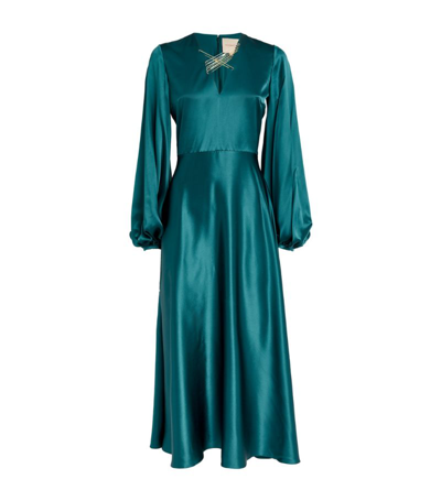 Roksanda Pintucked Silk-satin Dress In Petrol