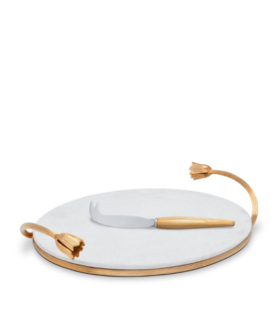 L'objet Deco Leaves Cheese Serving Set In Metallic