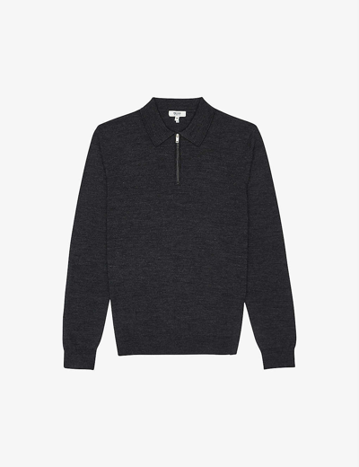 Reiss Robertson Merino-wool Polo Shirt In Charcoal Melang