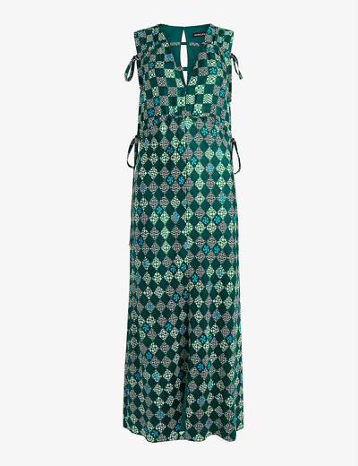 Whistles Checkerboard V-neck Adjustable-waist Silk Midi Dress In Multi-coloured