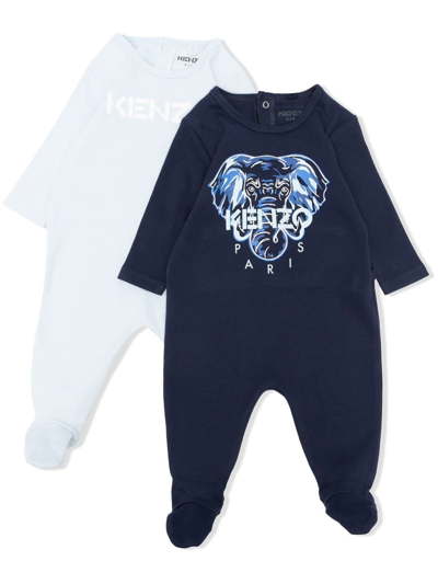 Kenzo Babies' Two-pack Logo-print Pajamas In Blue