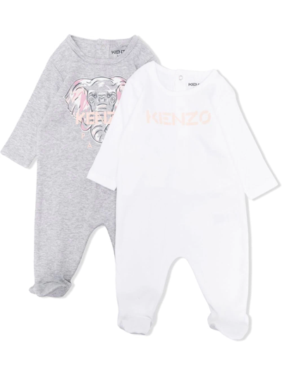 Kenzo Babies' Two-pack Logo-print Pajamas In Grey