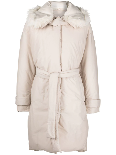 Stella Mccartney Faux-fur Collar Technical Coat In Pearl Grey