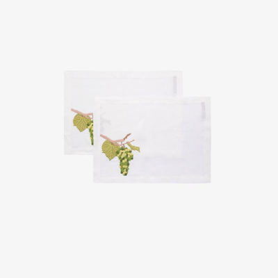 Bernadette Neutral Embroidered Linen Placemat Set In White