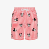 Mc2 Saint Barth X Disney Red Mickey Mouse Embroidered Striped Swim Shorts In Red