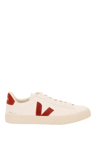 Veja Campo Chromefree Leather Sneakers In White/rouille