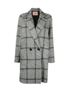 Twinset Double-breasted Check-print Coat In Check Black Snow White
