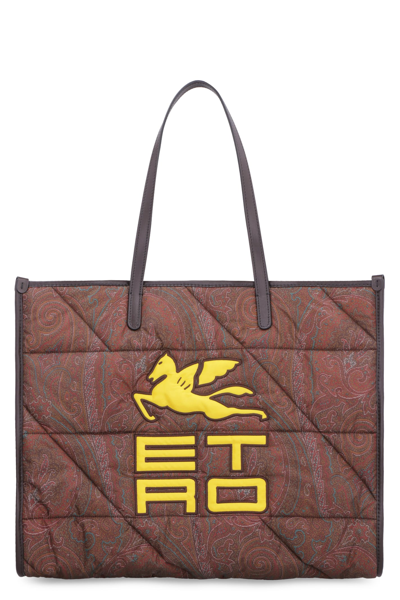Etro Paisley Print Shopping Bag In Brown