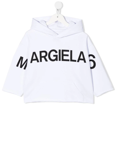 Mm6 Maison Margiela Kids' Logo Print Cotton Sweatshirt Hoodie In White