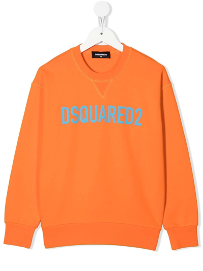 Dsquared2 Kids' Logo-print Crew-neck T-shirt In Orange