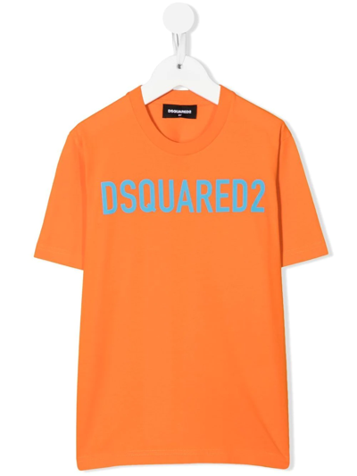 Dsquared2 Logo-print Cotton T-shirt In Orange