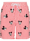 Mc2 Saint Barth X Disney Red Mickey Mouse Embroidered Striped Swim Shorts In Rot