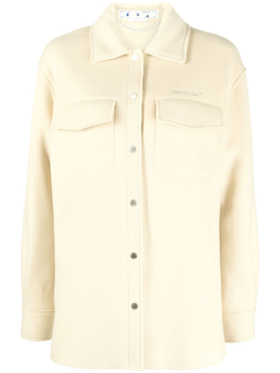 Off-white Shirt Jacket With Embroidered Logo Beige