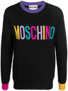 Moschino Logo Intarsia Wool Knit Sweater In Schwarz