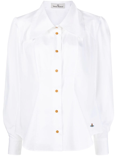 Vivienne Westwood 土星刺绣泡泡袖衬衫 In Weiss