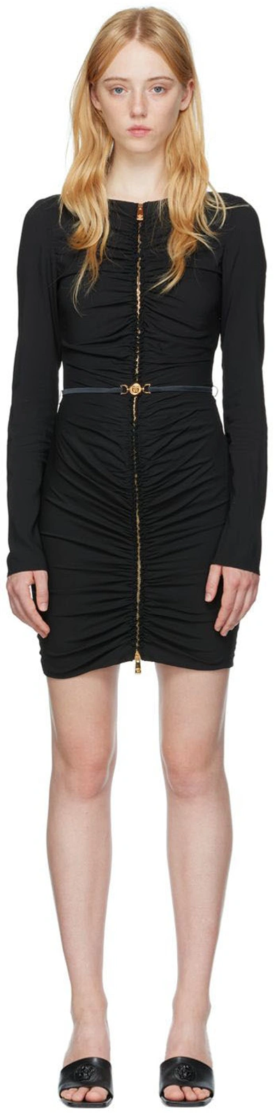 Versace Medusa Head-buckled Ruched Georgette Mini Dress In Black