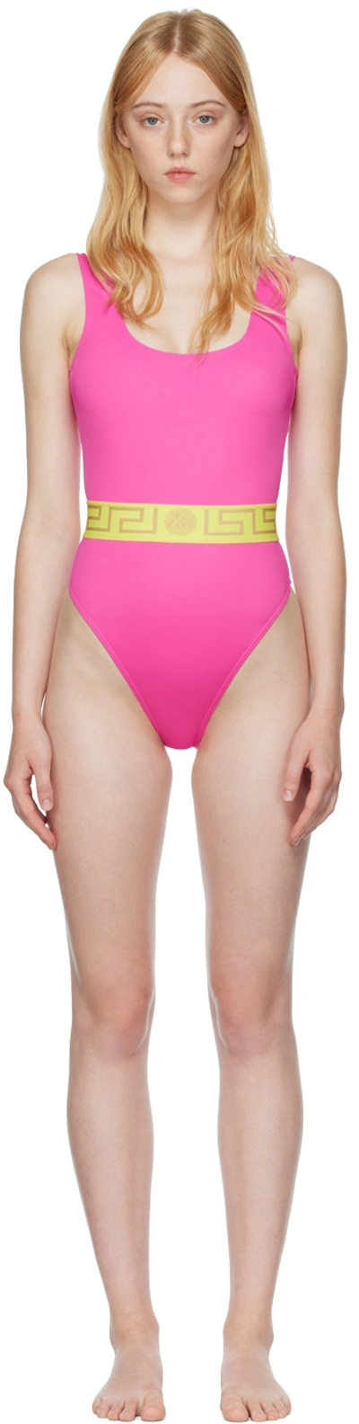 Versace Iconic Olympic One Piece Swimsuit In Pink