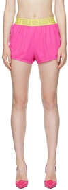 Versace Lycra Vita Re Swim Shorts In Neon Pink Neon Orange