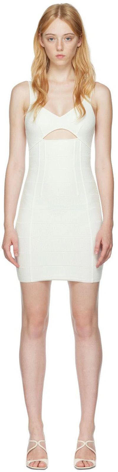 Herve Leger Textured Stretch-knit Minidress In Alabaster