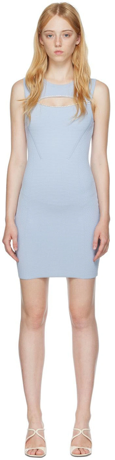 Herve Leger Crystal Cutout Ottoman Mini Dress In Pewter