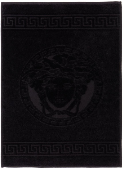 Versace Black Medusa Hand Towel In Z4800 Black