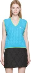 Msgm Embroidered-logo Knit Vest In 84 Turquoise