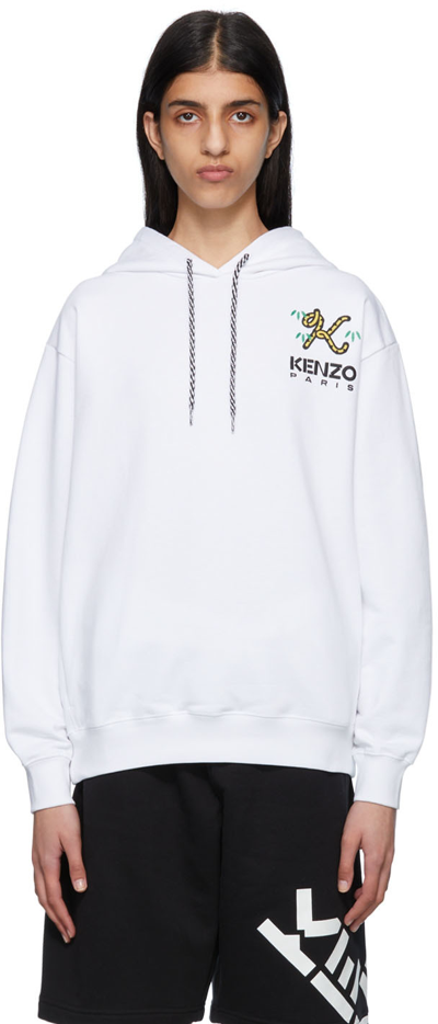 Kenzo Tiger Tail K Logo-embroidered Hoodie In White