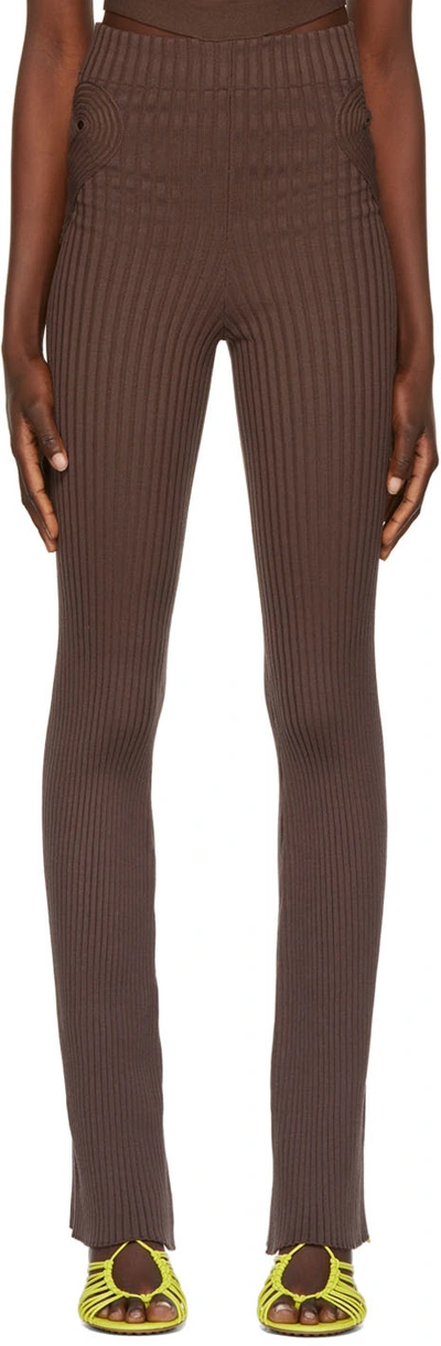 Andreädamo Fishnet Knit Pants With Cut-out Belt In Brown