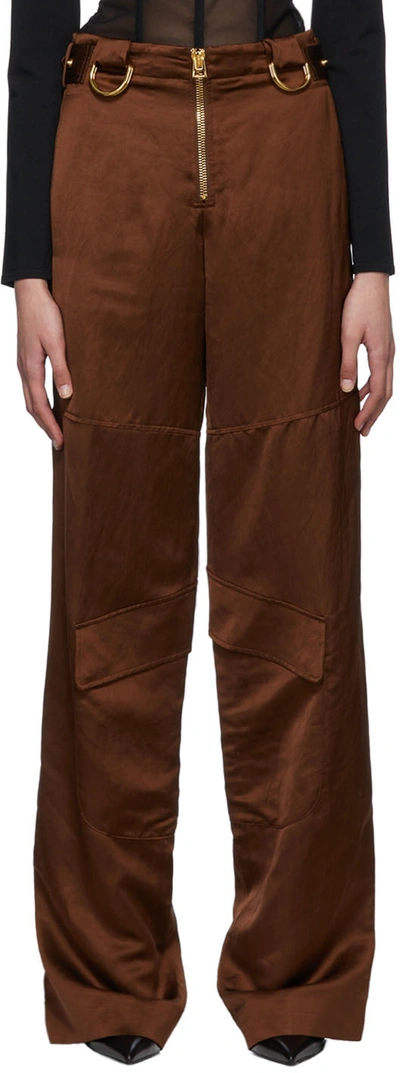 Tom Ford Viscose & Linen Satin Wide Pants In Pecan