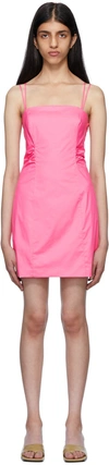 Frame Open-back Ruched Cotton-blend Mini Dress In Pink