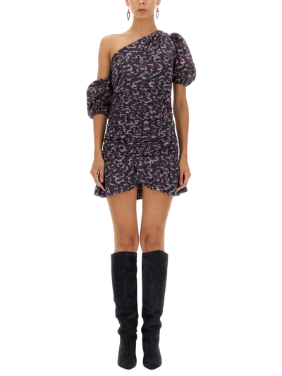 Isabel Marant Étoile Lecia Floral-print Ruched Cotton Mini Dress In Nero