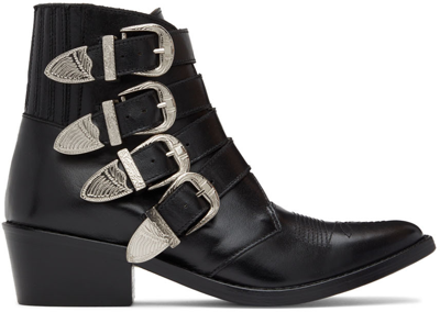 Toga Black Leather Four Buckle Western Boots In Aj006 Black