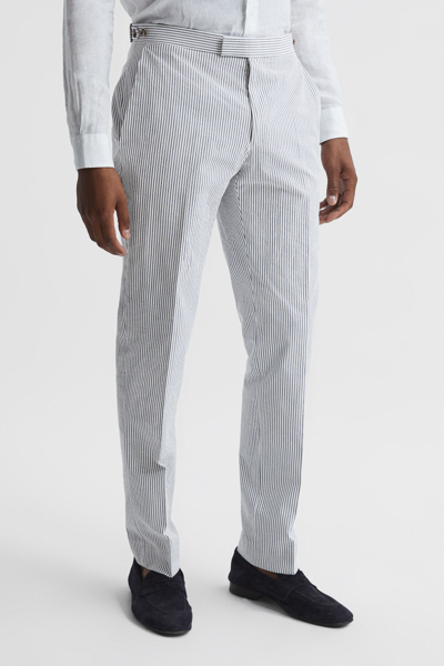 Reiss Barr Seersucker Trousers In Blue/white