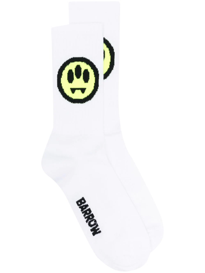 Barrow Socks Unisex White Ribbed Socks With Smile. In Bianco