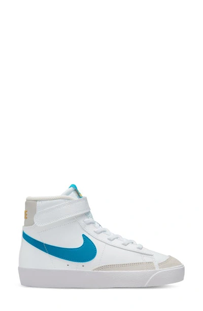 Nike Kids' Blazer Mid '77 High Top Sneaker In White/ Blue/ Yellow