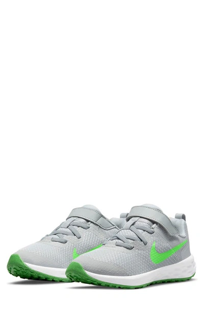 Nike Revolution 6 Little Kids' Shoes In Light Smoke Grey/green Strike/dark Smoke Grey/chrome