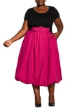 City Chic Paris Days Belted Midi Dress In Black/ Pop Pink