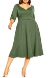 City Chic Cute Girl Fit & Flare Dress In Pine
