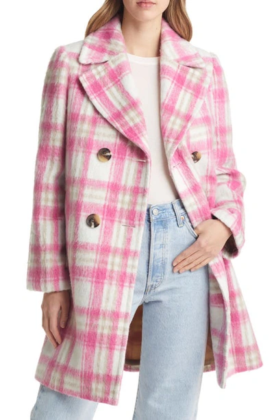 Sam Edelman Brushed Plaid Double Breasted Coat In Soft Pink