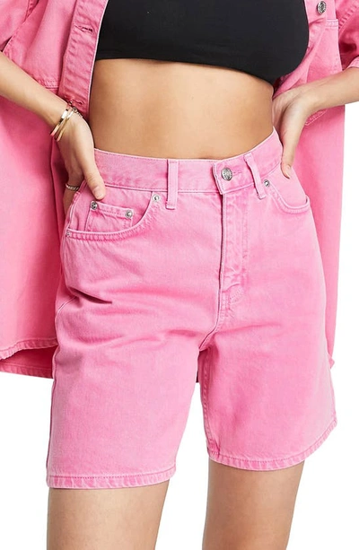 Topshop Ultimate Editor Denim Shorts In Bright Pink