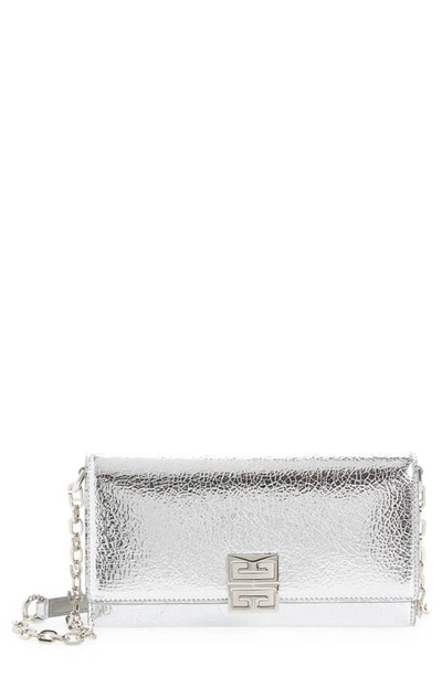 Givenchy 4g Metallic Leather Wallet On A Chain In 040-silver