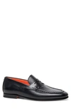 Santoni Penny Leather Loafers In Black