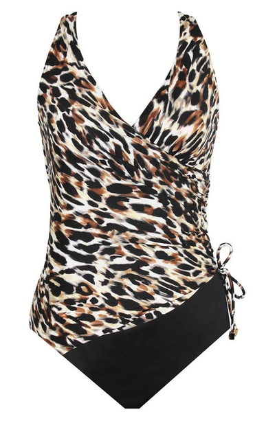 Miraclesuit Fur Realz Ruched One-piece Swimsuit In Brown Multi