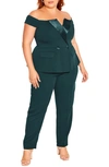 City Chic Trendy Plus Size Sexy Tux Jumpsuit In Emerald