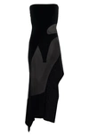 MUGLER CUTOUT ILLUSION PANEL STRAPLESS BODYSUIT DRESS