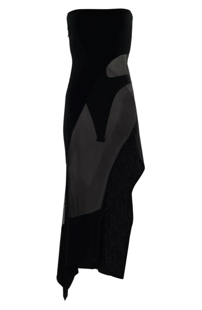 Mugler Cutout Illusion Panel Strapless Bodysuit Dress In Black