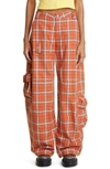 Collina Strada Printed Wide Leg Cargo Pants In Orange Plaid
