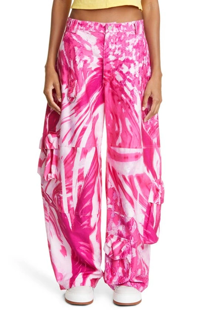 Collina Strada Printed Wide Leg Cargo Trousers In Pink