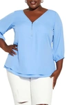 City Chic Trendy Plus Size Sexy Fling Elbow Sleeve Top In Seafoam